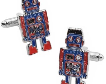 Retro Blue & Red Robot Cufflinks