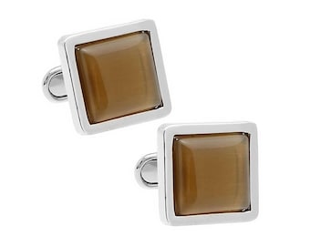 Gold Yellow Cats Eye Cufflinks