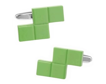 Green block cuffs (cuff button cuff links).