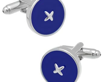 Blue Enamel Button Cufflinks