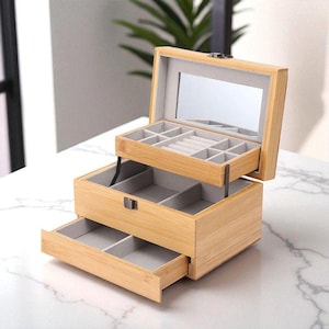 Jewelry Box, Watch Box, Jewelry Organizer, Jewelry Storage, Bamboo Box, Bamboo Organizer, Birthday Gift, Gift For Her, Gift for Wife