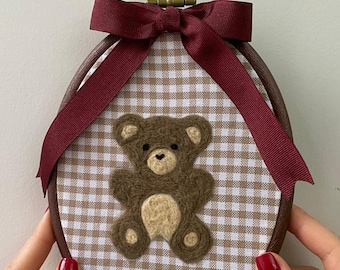 Handmade Felt Teddy Bear Embroidery Hoop, Nursery Decor, Personalized Gift