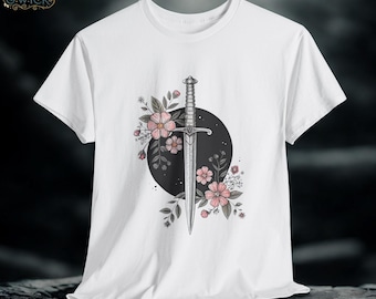 T-shirt met bloemenprint Sword: middeleeuws fantasiekatoenen T-shirt