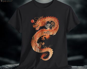 Japanese Dragon Graphic Tee: Mythical Fire-Breathing Unisex T-Shirt
