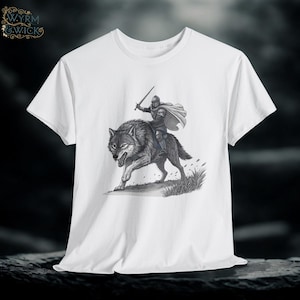 Riddare som rider på en varg, grafisk t-shirt: Medeltida fantasitröja