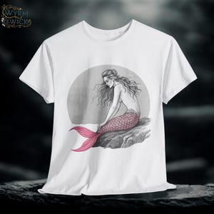 Mermaid Fantasy Graphic Tee, Hand Drawn Unisex T-Shirt, Ocean Lover Shirt, Mythical Creature Top, Beachwear Apparel