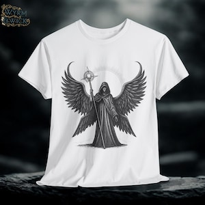 Fantasy Angel of Death Graphic Tee, Unisex Cotton T-shirt for Gothic & Fantasy Fans, Hand Drawn Reaper Shirt, Alternative Apparel, Angel tee