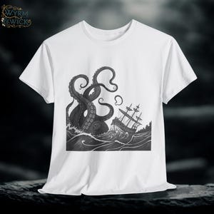 Kraken Fantasy Tee, Mythical T-Shirt, Unisex Graphic Shirt, Sea Monster Top, Nautical Clothing