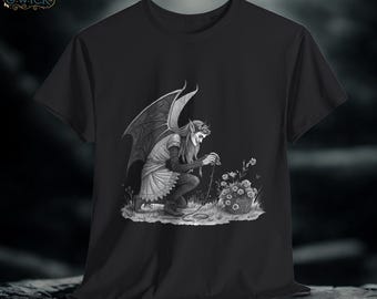 Gothic Evil Fairy Graphic Tee: Hand-Drawn Dark Fantasy Shirt