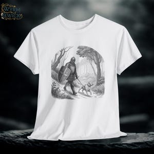 Camiseta gráfica de caballero y compañero: camiseta unisex de fantasía medieval