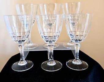 Up to 20 Vintage Luminarc French Cut Glass Square Stemmed Wine Glasses / Goblets