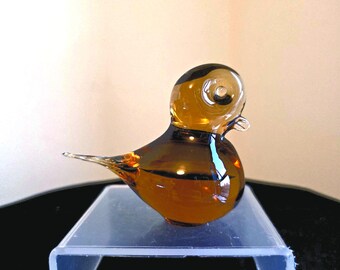 Small Amber Glass Paperweight Bird