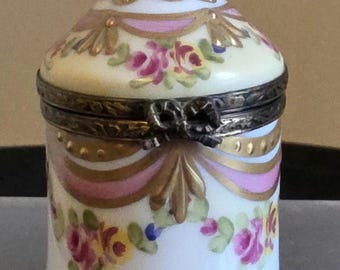 Gerard Ribierre Limoges Hand Painted Old Country Roses Style Tent Shape Porcelain Trinket Box