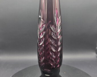 Webb Corbett 1970s Amethyst to Clear Cut Glass Crystal Vase