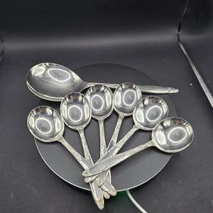 Set of 7 Yeoman Plate Silver Plated Spoons (6 small and 1 big)