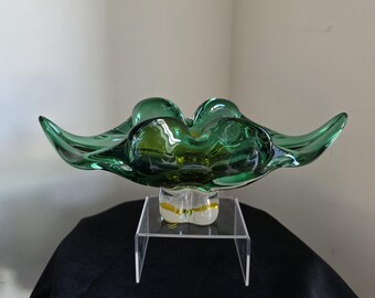 Large Green and Yellow Czech Sommerso Swirled Glass Centrepiece by Josef Hospodka for Chribska