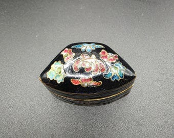 Small Black Cloisonne Enamel Fan Shaped Trinket Pot