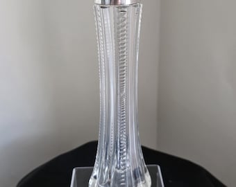 Tall 1902 Birmingham Silver Rimmed Cut Crystal Glass Vase – Facet and Star Cut Design - made by A Bromet & Co