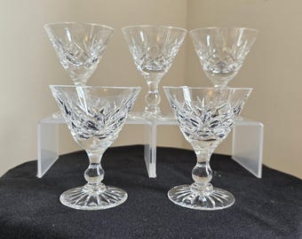 5 Richardson 1930s Cut Crystal Glass Funnel Liqueur Glasses