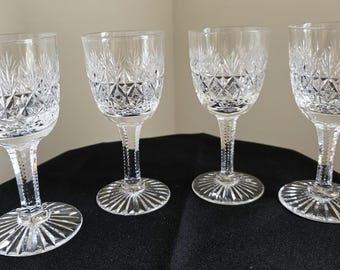 Four Thomas Webb Glass Cut Crystal Small Wine / Liqueur Glasses - Wellington Pattern