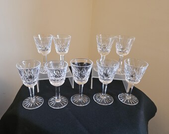 9 Small Waterford Crystal Glass Sherry / Liqueur / Port / Cordial Lismore Glasses