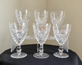 Set of 6 Etched Beaconsfield Stuart Cut Crystal Glass Small Wine Glasses