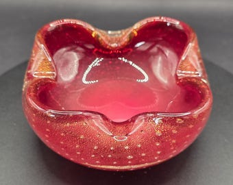 Murano Ruby Bullicante and Gold Fleck / Aevnturine Glass Bowl