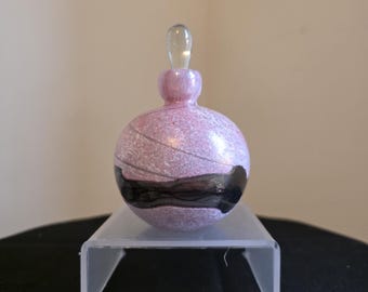 Pink Grey Banded and Speckled Glass Mdina Perfume / Scent Bottle