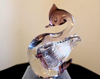 Murano Sommerso Lilac Purple Glass Swan