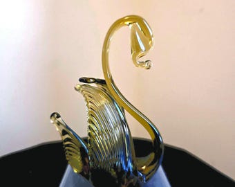 Pale Green / Pale Brown Handblown Glass Swan