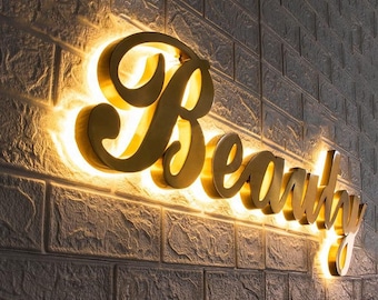 Custom 3D Backlit Business Sign, 3D Metal letters, Reception logo sign, Laser cut sign, Illuminated Channel Letters, 3D Metal BackLit Sign