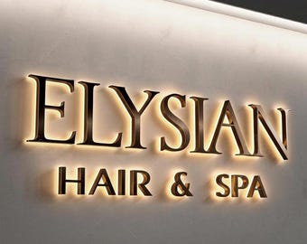Custom Backlit Metal Sign, 3D Logo Sign, LED Business Sign, Salon Office Wall Decor, Illuminated Letter Sign