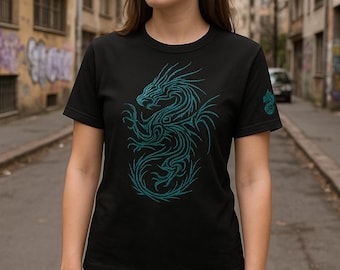 CyberSigilism Dragon T-Shirt – Tribal Techno Glyph Graphic Tee – Occult Cyberpunk Embroidered Style Shirt - Aesthetic Unisex Streetwear
