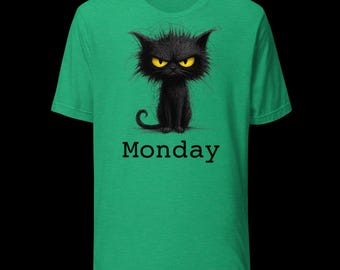 Grumpy Black Cat T-Shirt, Cat Lovers Shirt, Funny Monday Tee, Sarcastic Cat Tee, Moody Kitty T-Shirt, Cat Lover Gift