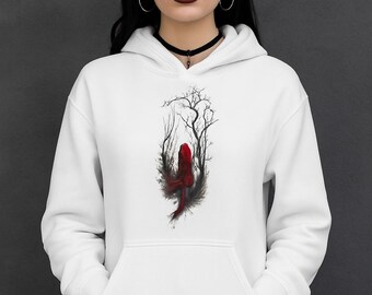 Gothic Red Riding Hood Hoodie – Dark Forest Aesthetic Sweatshirt, Fairy Tale Streetwear, Witchy Gothic Pullover for Women & Men