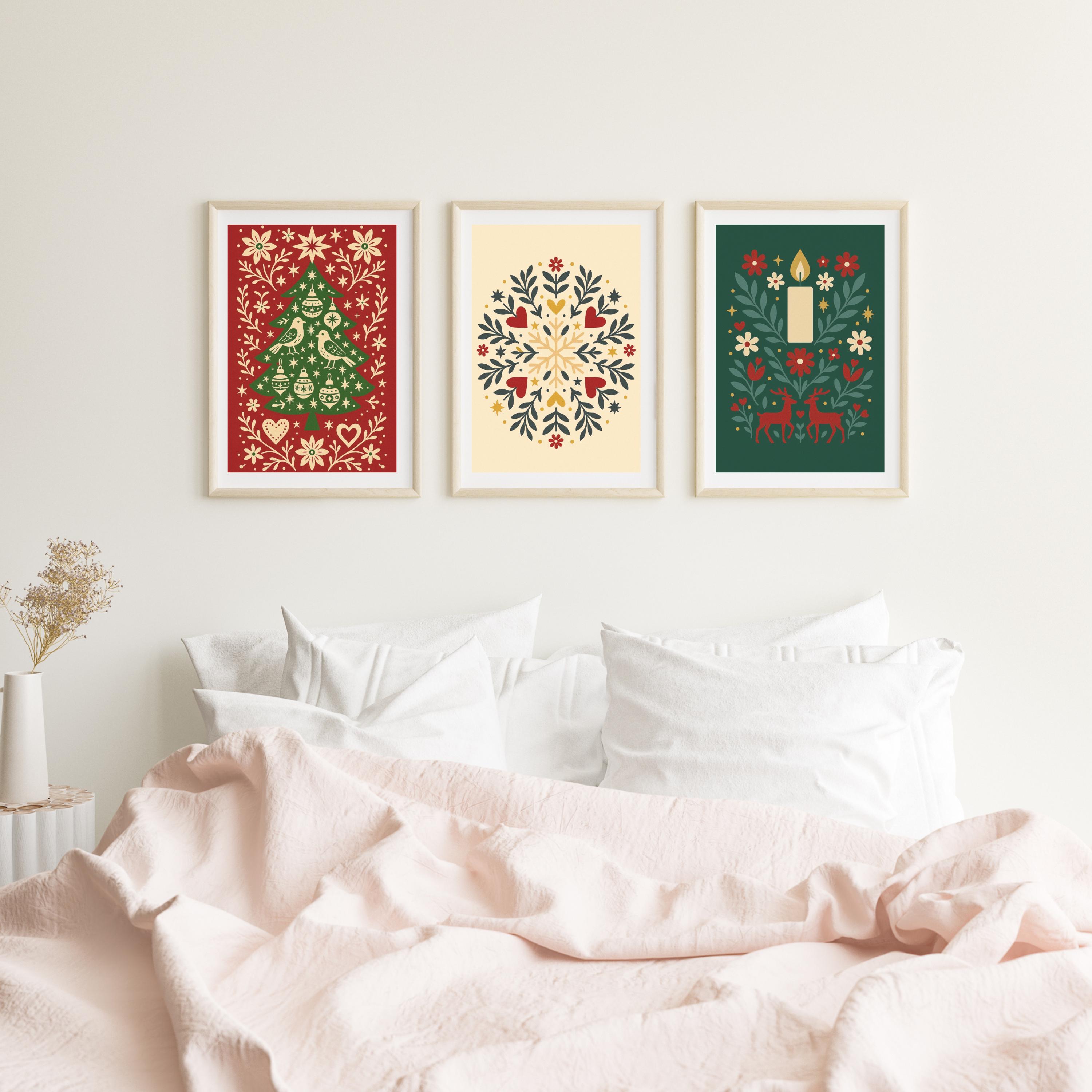 Gallery Detail: Christmas Folk Art Print Set Scandinavian Holiday Decor Pdf