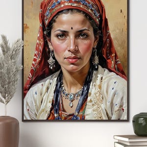 Retrato de mujer bereber / Impresión artística amazigh / Arte mural de mujer marroquí / Póster de belleza tribal / Decoración étnica bohemia / Lienzo con rostro femenino