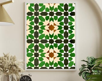 Green Moroccan Zellij Art Print | Islamic Geometric Tile (Digital Download)