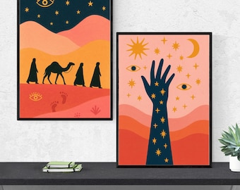 Moroccan Desert Art Print Set | Boho Camel Caravan (Digital Download)