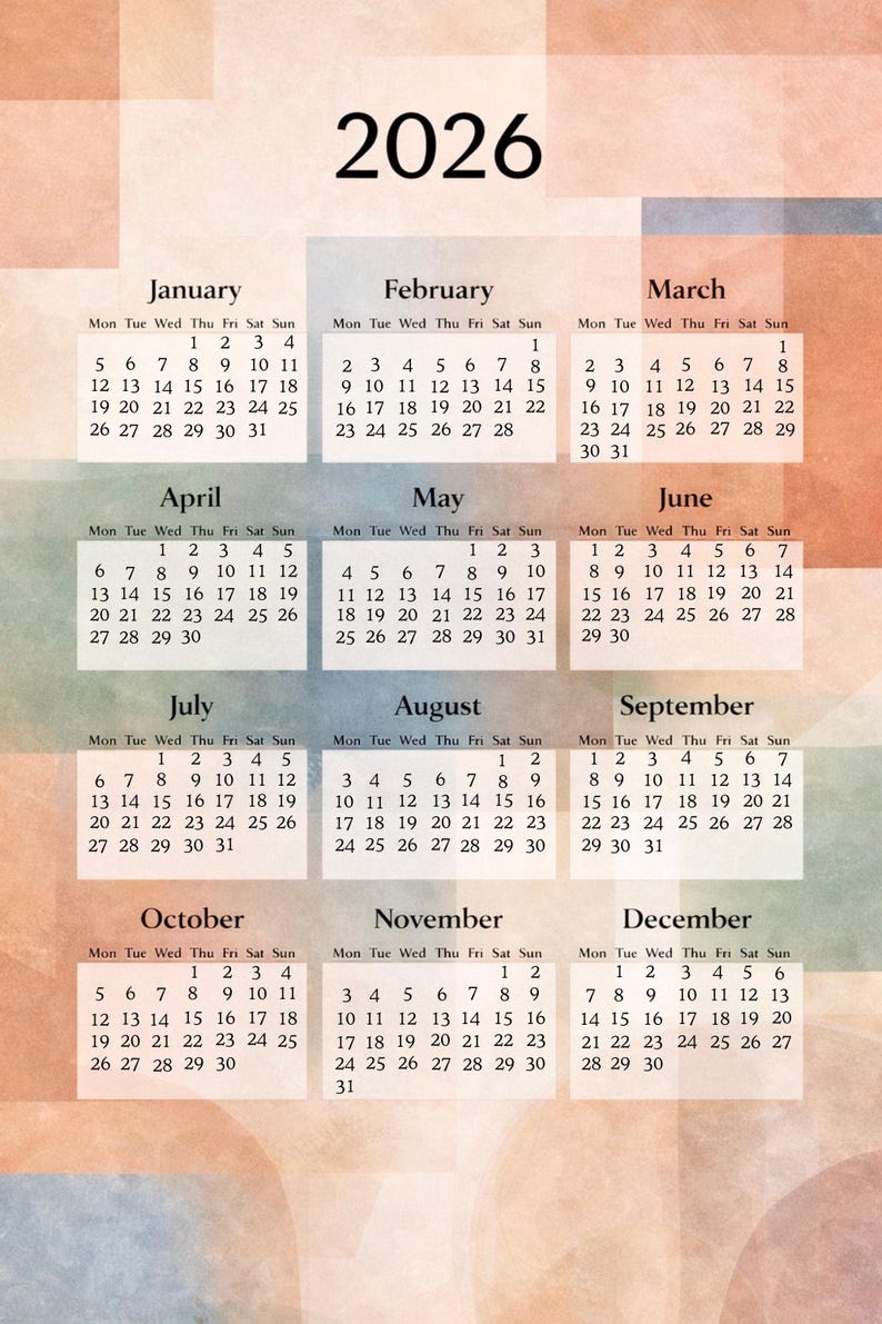 2026 Minimalist Wall Calendar | Abstract Neutral Art | Modern Printable ...