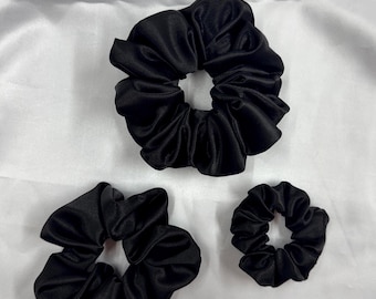 Black Satin Scrunchies, Gentle Hair Ties, yoga, pilates and ballet