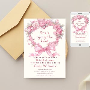 She is tying the knot bridal shower invitation editable,Tie the Knot Shower Template, Shower Invitation, Floral digital Shower Invite