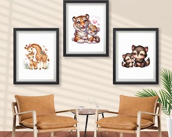 Wild Animal wall art,Nursery Animal Boho Nursery Wall Art Safari,Baby Room Decor Printable,Neutral Animal Nursery Room,Printable Safari Art