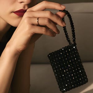 Elegante schwarze Kristallperlen Geldbörse, Abendtasche, Abendtasche, einzigartige Party Geldbörse, funkelnde Handtasche, Hochzeit Accessoire, Abschlussballtasche