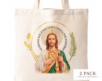 Pack de 2 Bolsos Tote de San Judas Tadeo | Bolso de lona con estampado | Bolsa de lona | Tote Bag | Bolso de compras