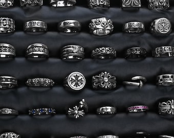 CH In BOX Silver punk classic forever Cross flower Couple Rings unisex Jewelry Gothic design Birthday Party Gift