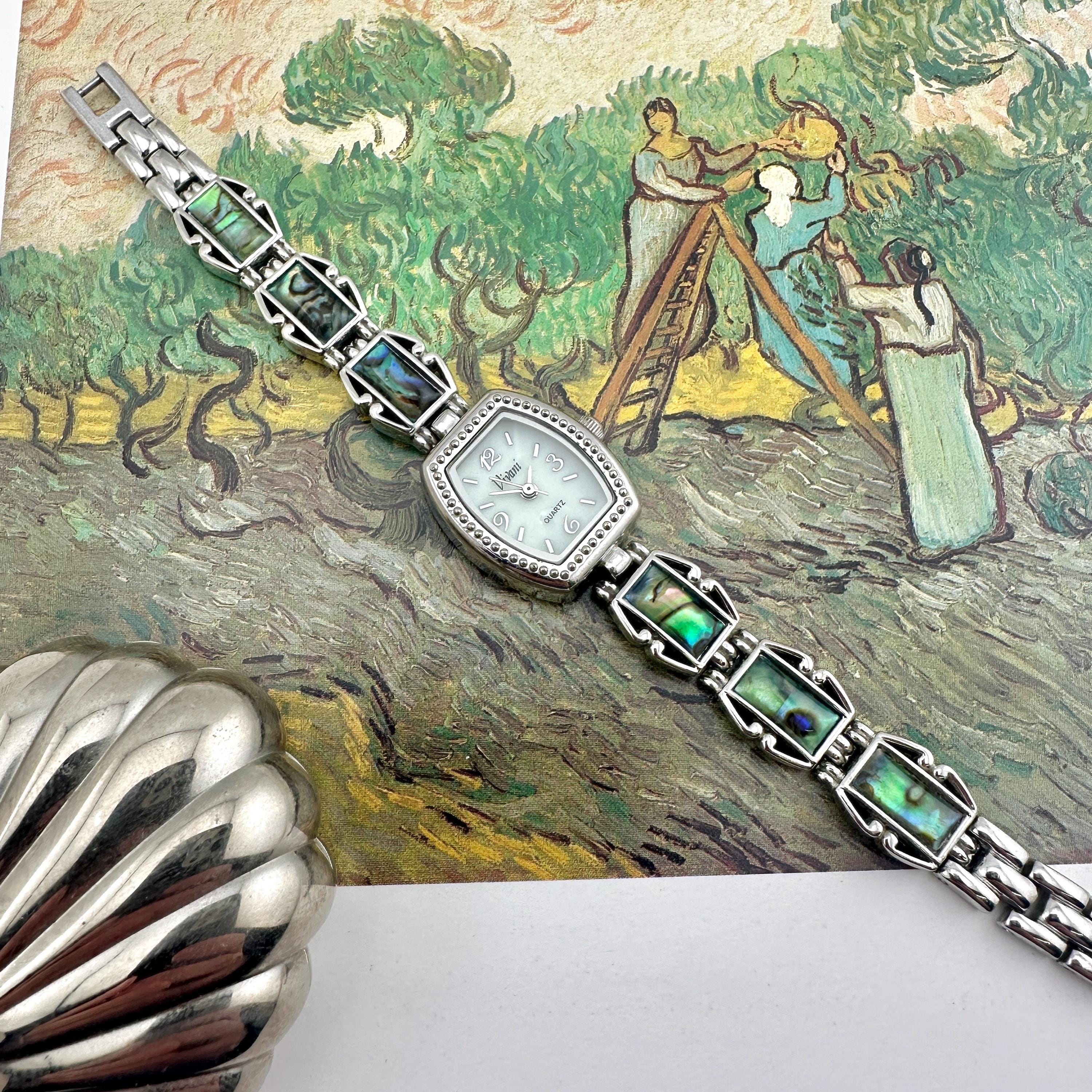 Stunning vintage abalone inlay watch- Gold Tone Vtg Abalone Inlay Bangle Watch - Quartz... | Depop main image 3