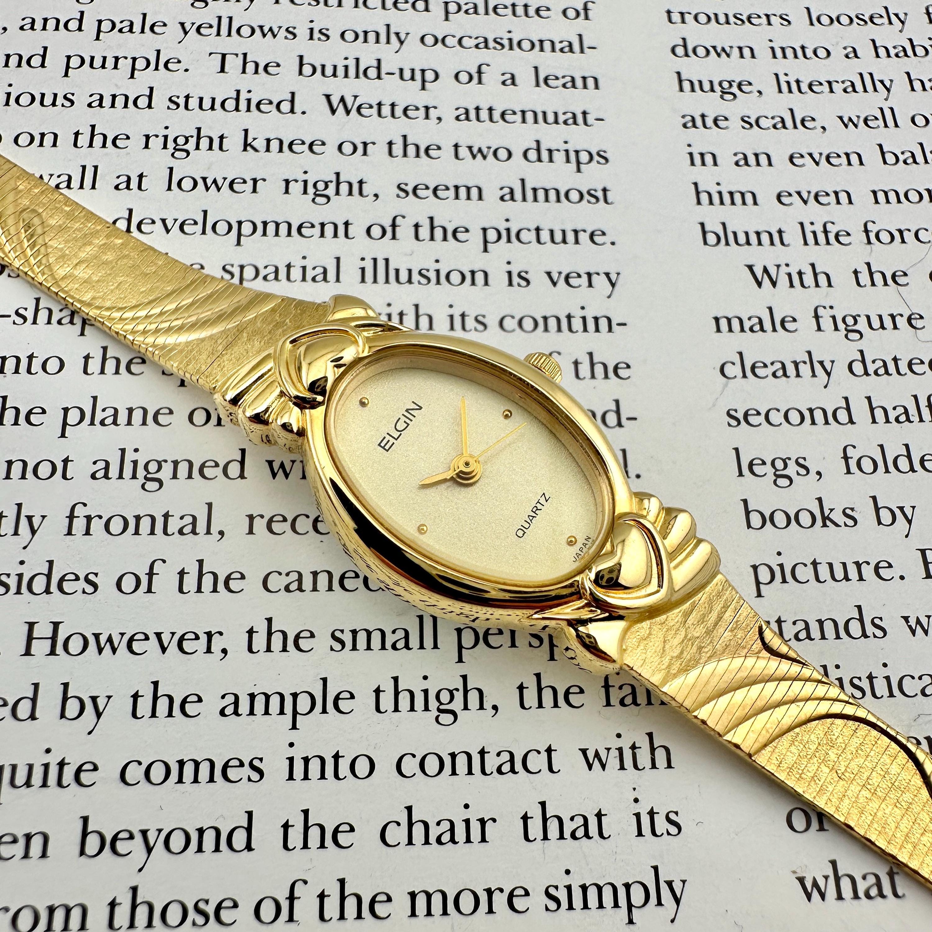 Vintage Elgin Women's Gold Tone Watch, Heart Dial, Dainty Elegant