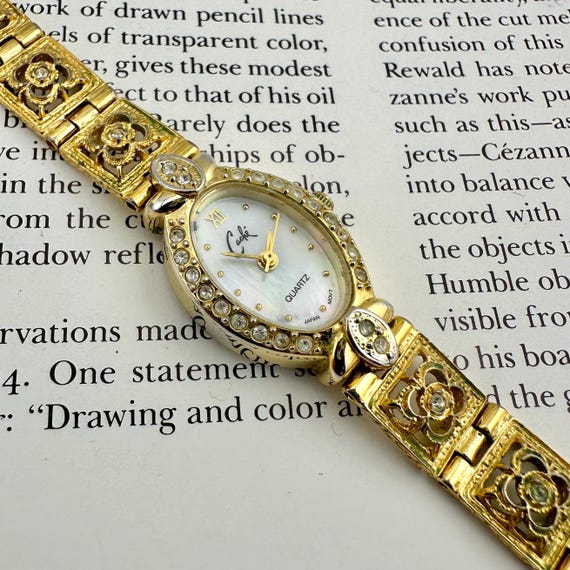 Vintage Cache Gold Tone Oval Watch, Mother of Pearl Dial  display picture 1