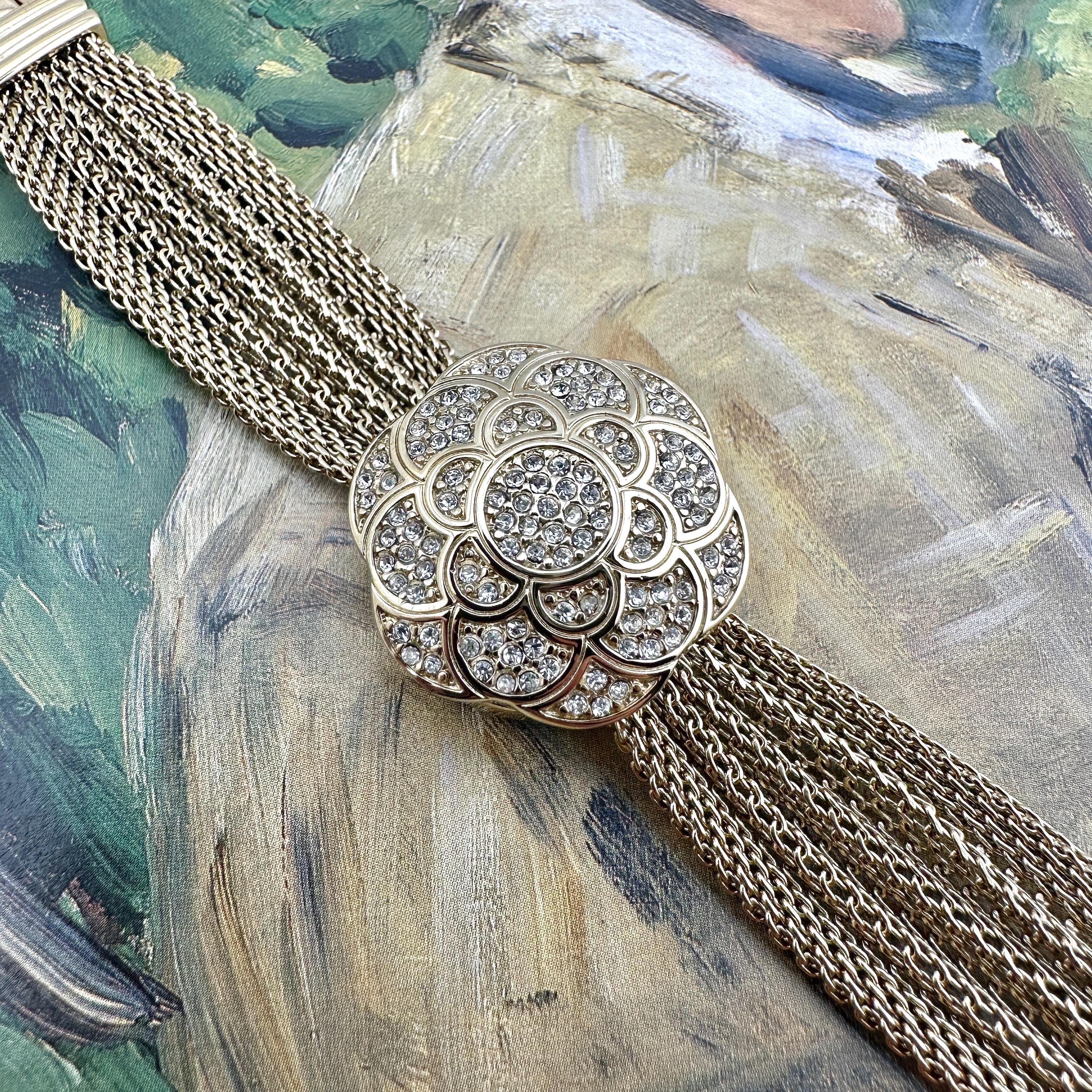Vintage Anne Klein Peek-a-boo Watch, Gold Tone Mesh Bracelet